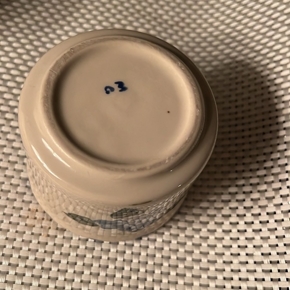 Gerald Henn Pottery Condiment Crocks Violet Flora Blue Trimmed Spongeware - Picture 2 of 5